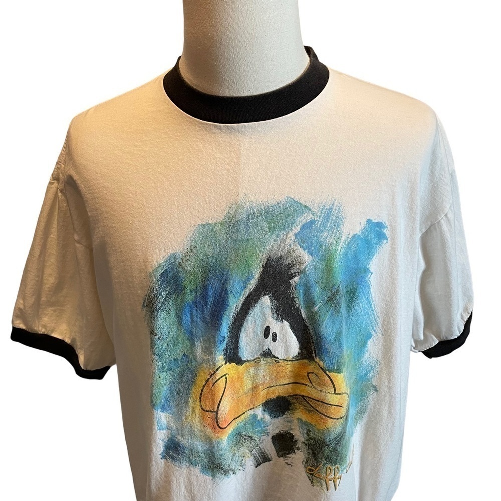 Vintage Warner Bros Daffy Duck shirt Ringer White 2XL Studio Store 1995 graphic - Picture 2 of 10